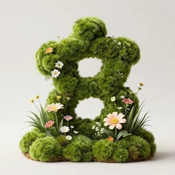 a sculpture made of moss and flowers