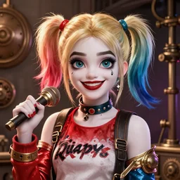 lofi steampunk portrait of harley quinn, Pixar style, by Tristan Eaton Stanley Artgerm and Tom Bagshaw.