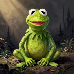 A drawing of Kermit the Frog in the style of Tim Burton
