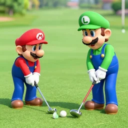 Mario and Luigi playing golf together