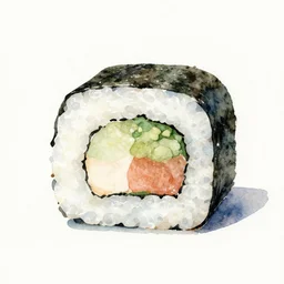 a maki sushi, by kseniia yeromenko, watercolor, illustration