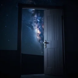 open door, space, HD, cinematic, hyper realism, milkyway, horror,