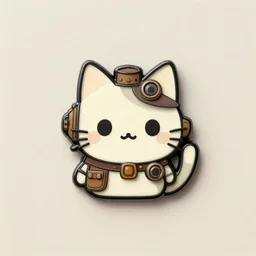 a retro minimalistic cute steampunk cat emoji enamel pin, hd, concept art