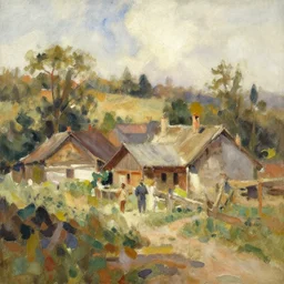 paint brush strokes, abstract watercolor painting of rustic village at midday, middle age, ambient lighting, art by hans dahl, by jesper ejsing, art by anders zorn, wonderful masterpiece by greg rutkowski, cinematic light, american romanticism by greg manchess, creation by tyler edlin