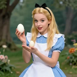 alice in wonderland holding an egg