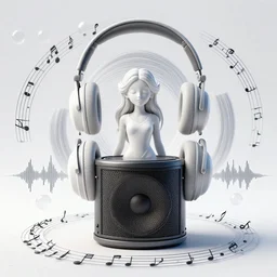 3 d goddess of music and 🔊 wide angle portrait with musical notes, bubbles, headphones and recursive torus geometry. subwoofer, music, wave frequencies, spirals, cymatics. auditory symbiogenesis, synaesthesia, polyphonic communication, sonic projection, avante garde artwork by tooth wu, and android jones wlop and beeple and greg rutkowski