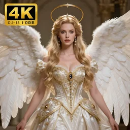 photo of a very beautiful!! angel queen with ornate dress and a halo, highly detailed, 4 k, hdr, smooth, sharp focus, high resolution, award - winning photo