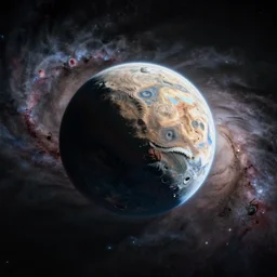 a photorealistic nasa image o a single round alien planet in deep space, nebula, eve online, beautiful, photography, nasa