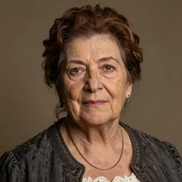 a portrait of an old noble woman, tan skinned with brown hair
