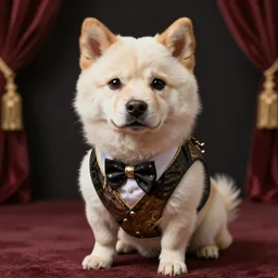 anthropomorphic dog with small ears wearing an elegant costume from 1 9 9 0 era, realistic, ryohei hase, artgem