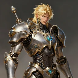 portrait of ganondorf, robot steampunk, metallic! horizon zero dawn machine, blonde hair, intricate, elegant, highly detailed, led details, digital painting, artstation, concept art, smooth, sharp focus, illustration, art by artgerm and greg rutkowski and alphonse mucha, 8 k