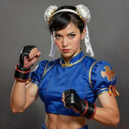 ultra realistic kristen schaal as chun li from street fighter, portrait painting by frank frazetta, 4 k, ultra realistic, highly detailed,