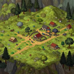 view from a hill overlooking a very small rural outpost, from a space themed point and click 2 d graphic adventure game, detailed, set design inspired slightly by hg giger, art inspired by thomas kinkade