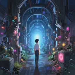 a portal to the multiverse by makoto shinkai, highly detailed, cyberpunk, trending on artstation