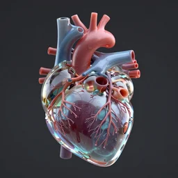 highly detailed, anatomically accurate, 3D model of a human heart, made out of glass, ambient lighting, award winning, stunning