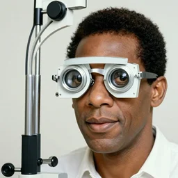 Stevie Wonder having an eye exam