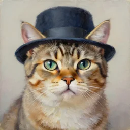 a hyper realistic painting of a cat wearing a bicorn hat, super detailed, realistic, thick brush strokes, visible paint layers.