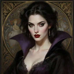portrait of a sexy female vampire, intricate, elegant, highly detailed, digital painting, artstation, concept art, smooth, sharp focus, illustration, art by artgerm and greg rutkowski and alphonse mucha and william - adolphe bouguereau