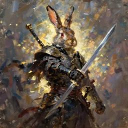 rabbit warrior - swordsman, brush strokes, oil painting, greg rutkowski