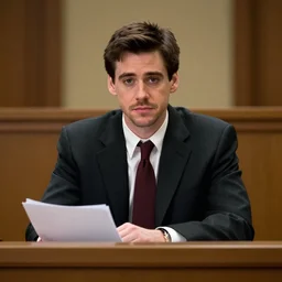 cinematic shot of young jim carrey as phoenix wright in court