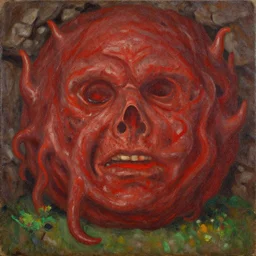 wall of flesh from terraria, oil on cavas, 1 8 9 0 s painting