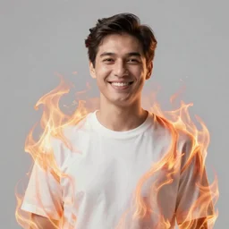a happy man in his early 4 0 s, divine fire enveloping his body and head, digital art by artgerm