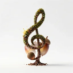 minimal!!!!!!! acorn that turns into a tree in the shape of a treble clef, a big rip down the middle, splashes of color, inspirational and powerful, clear high resolution acorn and tree, keith haring