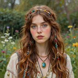 hippie queen in the garden portrait painting study, extremely detailed, featured trending on artstation