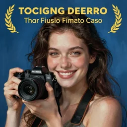 a camera on a blue background with a smiling face