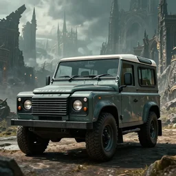 Land Rover Defender 110 (1985), an epic fantasy, dramatic lighting, cinematic, establishing shot, extremely high detail, photorealistic, cinematic lighting, artstation, by simon stalenhag, The Elder Scrolls IV: Oblivion, Imperial City, Cyrodiil, Bruma