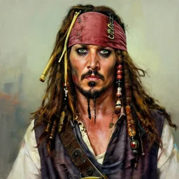 russell crowe as captain jack sparrow, digital painting, extremely detailed, 4 k, intricate, brush strokes, mark arian, artgerm, bastien lecouffe - deharme