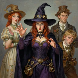 portrait of a witch casting a spell. steampunk style. painted by barbara canepa and alessandro barbucci and tony sandoval, wlop, loish, caravaggio, mucha.