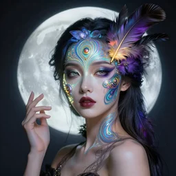 beautiful beekeeper girl extremely psychedelic moon, sean mask, glowing, passionate, feather, surreal, detailed, face, intricate, elegant, lithe, highly detailed, digital painting, artstation, concept art, smooth, sharp focus, illustration, bordered, art by artgerm and artem demura and alphonse mucha
