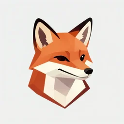 a vector logo of the head of a fox, the fox is smiling, low poly