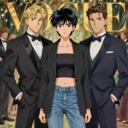 anime, fashion, vogue, gala, intricate oil painting, trending on artstation, john singer sargent, greg rutkowski, crop top, blazer, jeans