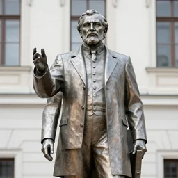 a big metal statue of the czech president milos zeman