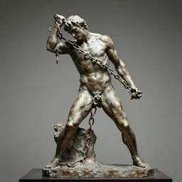 sculpture of a man breaking his chains