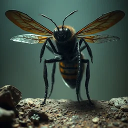 wide angle full body shot of a bee by hr giger, greg rutkowski, luis royo and wayne barlowe, 8 k