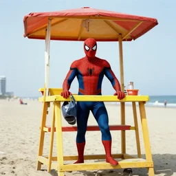 35mm photo of Spider-Man as a lifeguard, dslr photograph