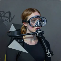 Elle Fanning wearing a rebreather picture by Sachin Teng, asymmetrical, dark vibes, Realistic Painting , Organic painting, Matte Painting, geometric shapes, hard edges, graffiti, street art:2 by Sachin Teng:4