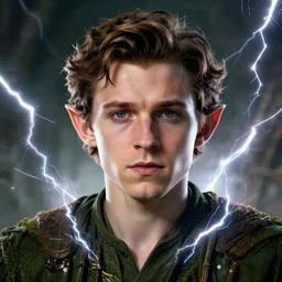 character concept portrait, head-on centralized, elf Tom Holland. Detailed, high quality, dynamic lightning, fantasy. Artwork by artgerm, WLOP, alex ross, greg rutknowski, Alphonse Mucha