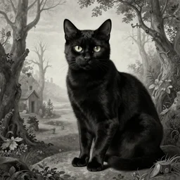 black cat in style of hieronymus bosch