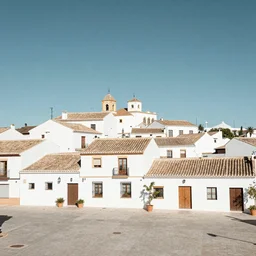 A Spanish village. Clean, flat, Scandinavian retro, 4k, digital art.