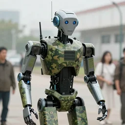 military robot protecting civilians