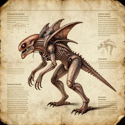an infographic detailing the autopsy of a metroid, in the style of Leonardo da Vinci, drawn on old weathered paper, detailed, 8k