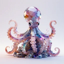 multicolored crystal octopus statue, magical, light background, 8 k, unreal engine, octane render, hyperrealistic, rim light