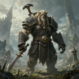 highly detailed elden ring portrait photo of a huge furbolg golurk in a scenic megalophobic dystopian environment, hyperrealistic illustration by william didier - pouget