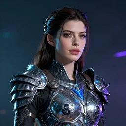 ann hathaway portrait, dystopia core, apocalyptic, armor, warrior, dramatic, sharp focus, fiction, neon, fantasy, hyper detailed, digital art, trending in artstation, cinematic lighting, studio quality, smooth render, unreal engine 5 rendered, octane rendered, art style and nixeu and wlop and krenz cushart