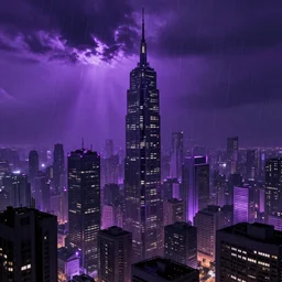 HD, cyberpunk cityscape, purple rain