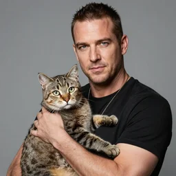 Tommy vercetti holding a cat highly detailed portrait photo